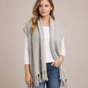 Design History Knit Fringe Shawl Vest – Soft Gray – OS. NWT
